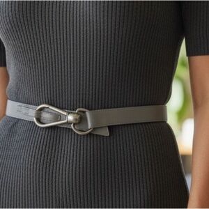 VTG Y2K Suzi Roher Leather Belt Light Grey Brushed Silver Snap Carabiner Buckle